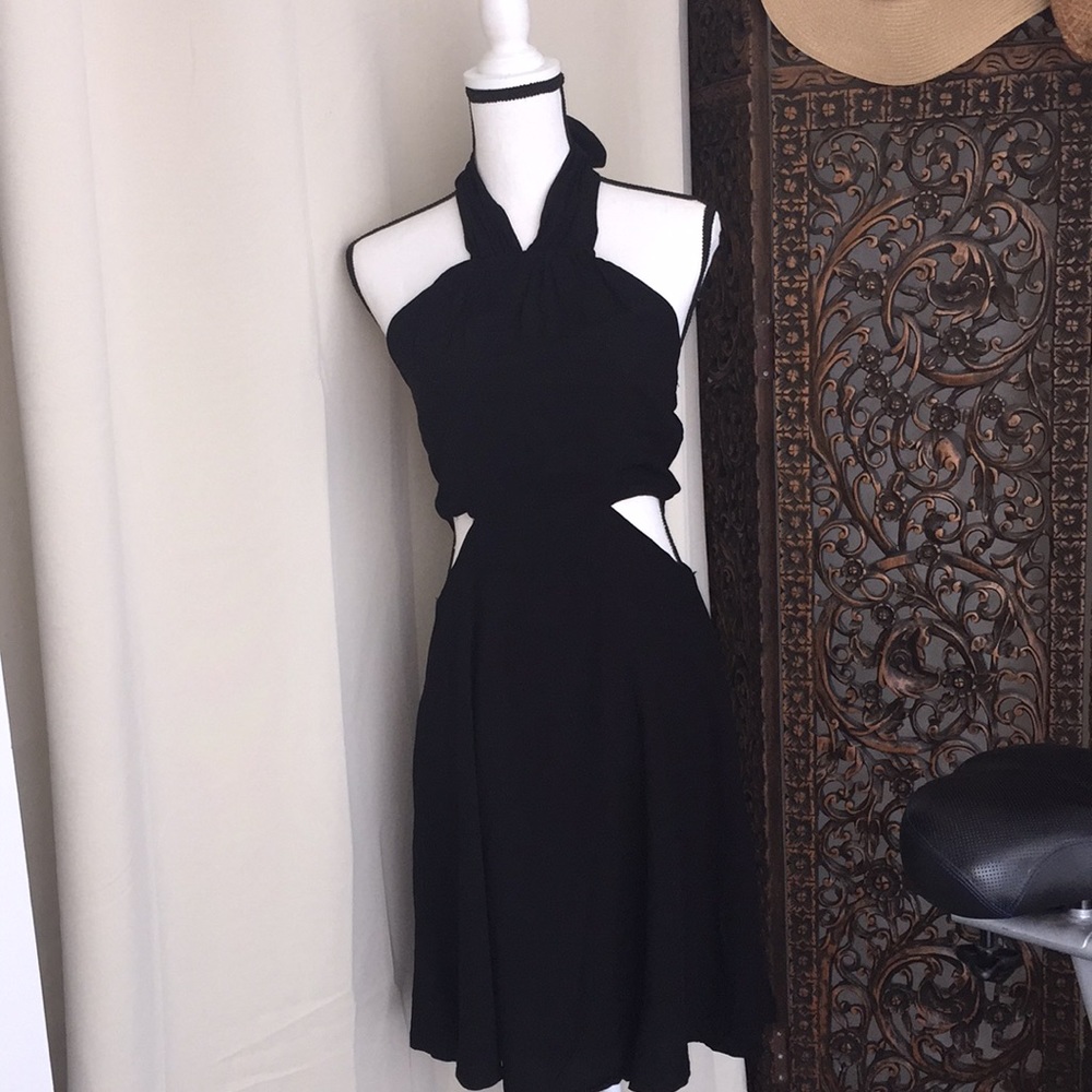Black halter cut out halter dress